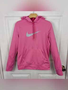 Nike Hoodie Womens Medium Pink Center Swoosh Just Do It Pullover Pckt Vintage